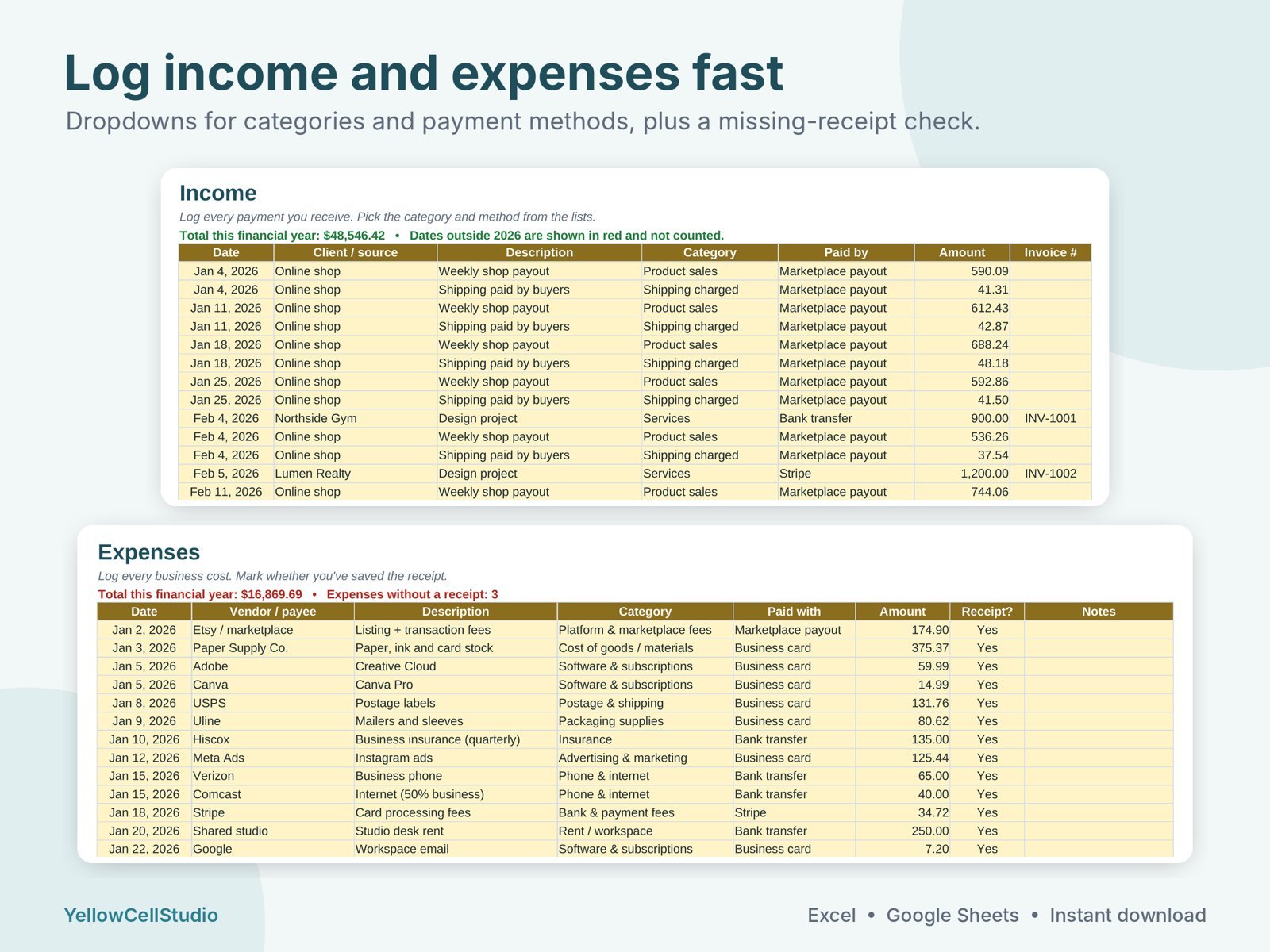 Small Business Bookkeeping Spreadsheet preview 4
