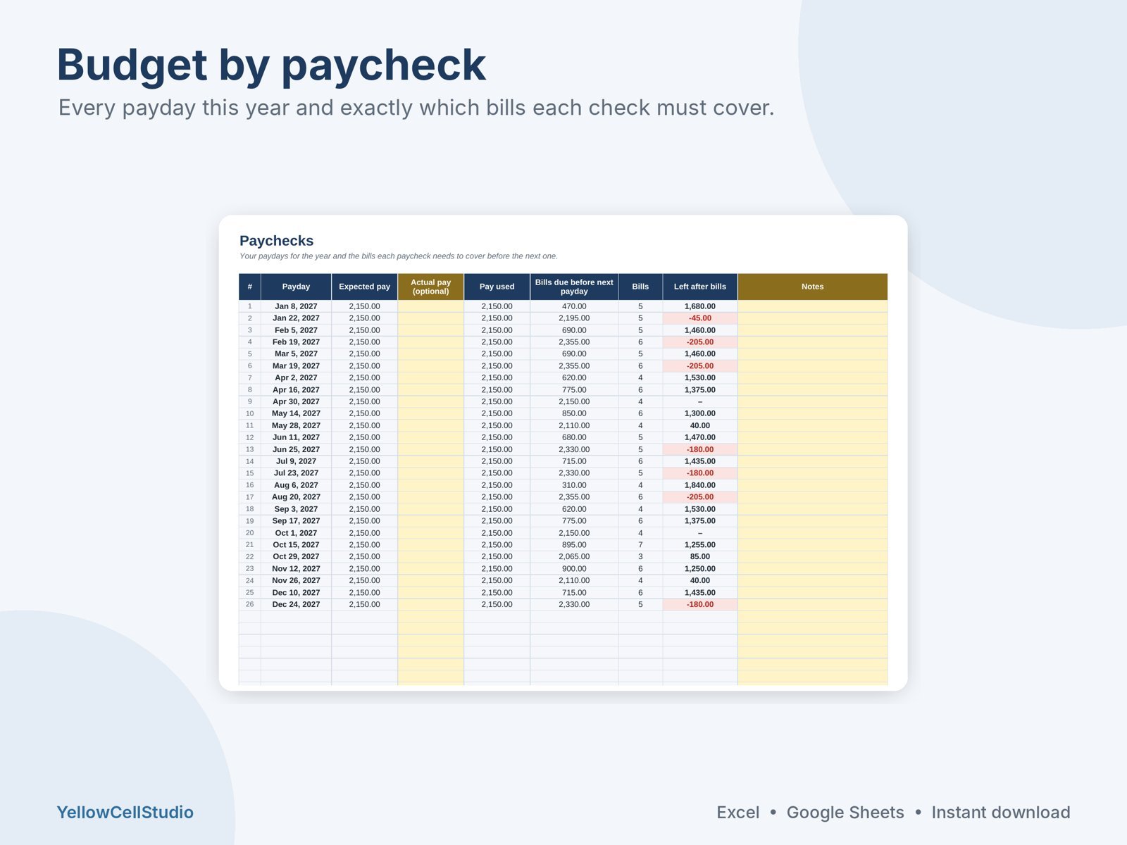 2027 Paycheck Budget Spreadsheet preview 4