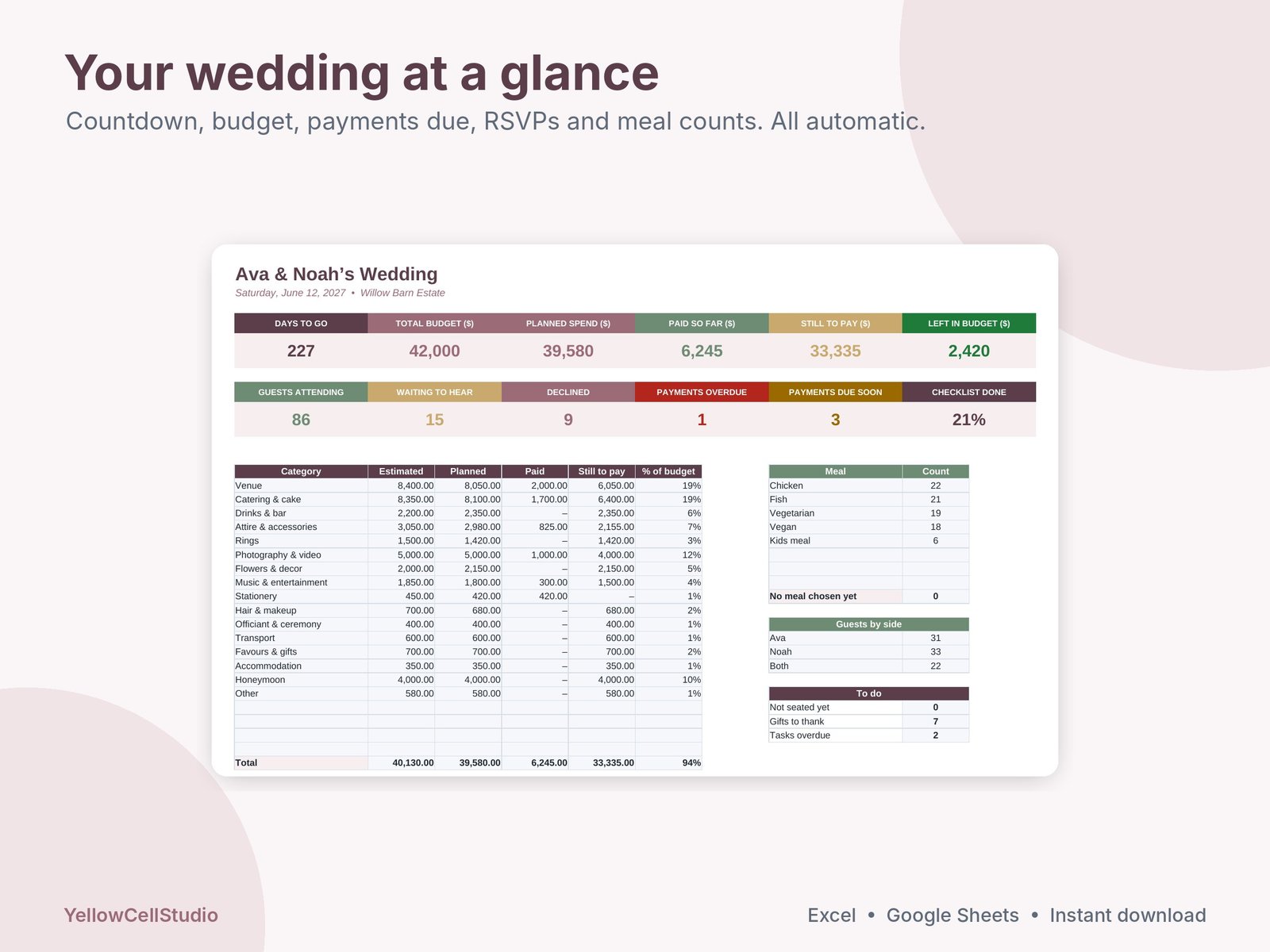 Wedding Budget Spreadsheet & Planner preview 2